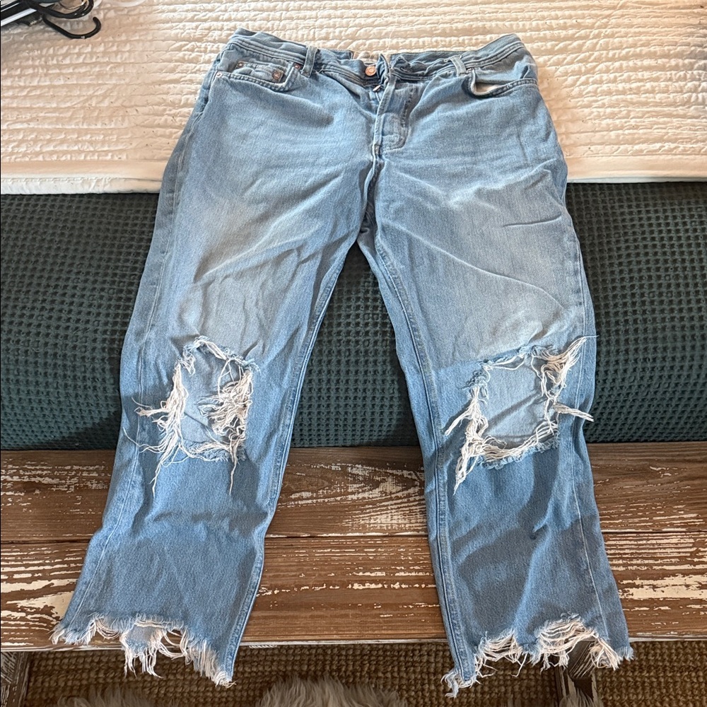 We The Free Light Blue Distressed Straight Leg Jeans